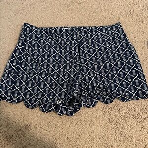 Crown & Ivy Navy and White Scalloped High Waist Shorts